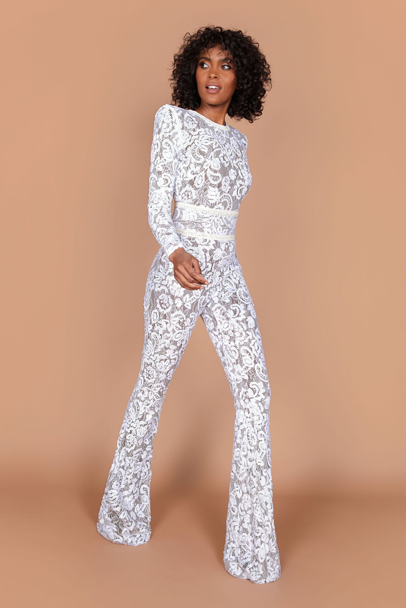 Bella White Dark Nude Jumpsuit