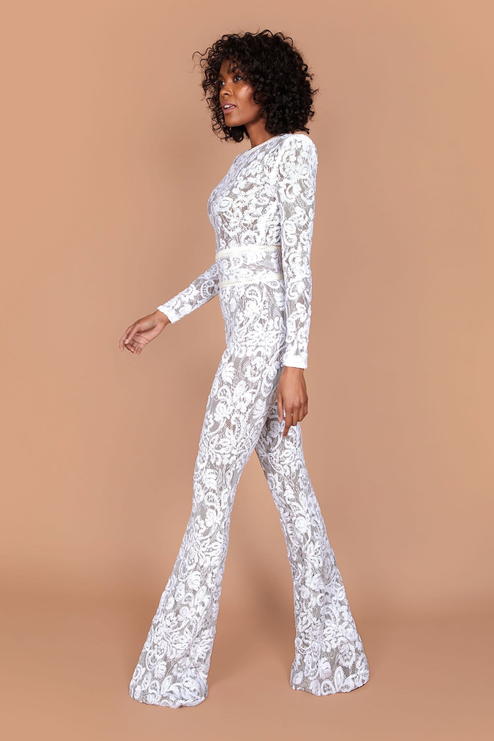 Bella White Dark Nude Jumpsuit