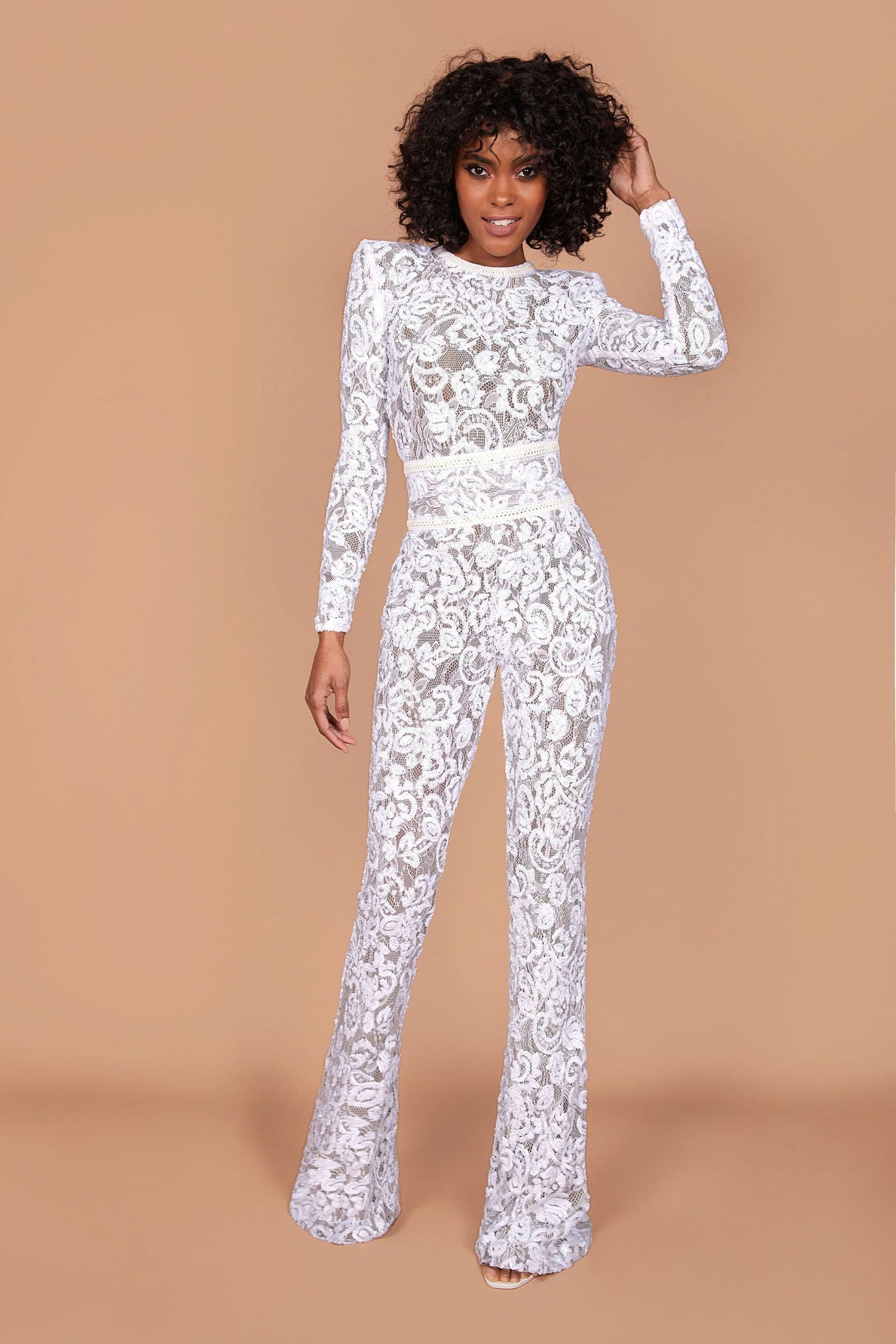 Bella White Dark Nude Jumpsuit