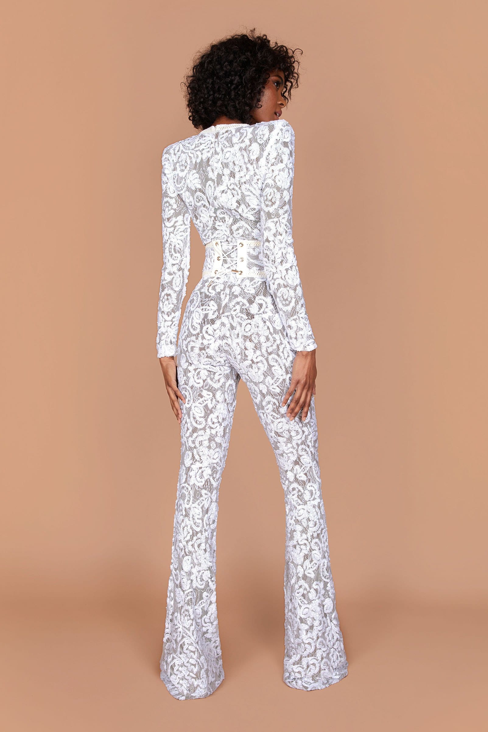 Bella White Dark Nude Jumpsuit